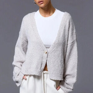 Light Grey Casual Women's One Button Long Sleeve Knit Cardigan